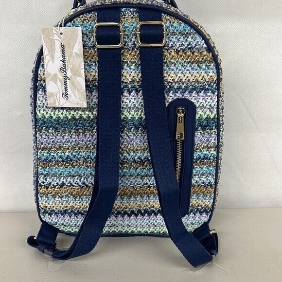 NEW NWT TOMMY BAHAMA Straw-Striped Backpack MULTI COLOR blue purple mint boho - Picture 8 of 8
